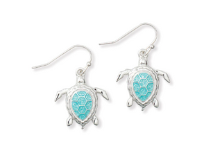 Earrings-Silver Turtles Aqua Enamel