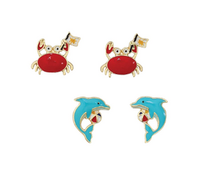 Earrings-Duo Crab & Dolphin