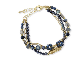 Bracelet-Two Blue & Gold Beaded