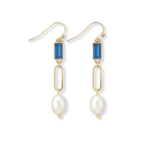 Earrings-Faceted Blue & Pearl Drops