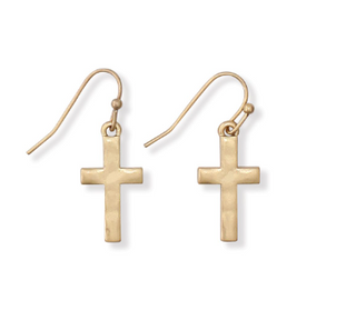 Gold Hammered Cross Earrings