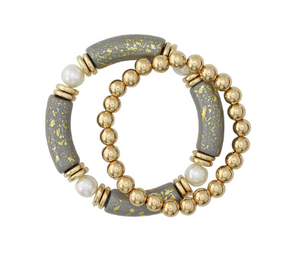 Bracelet-Two Row Beads & Pearls