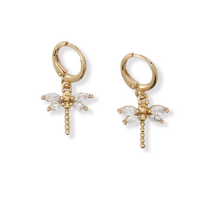 Earrings-Gold Dragonflies Crystals
