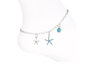 Blue Silver Crystal Starfish Anklet