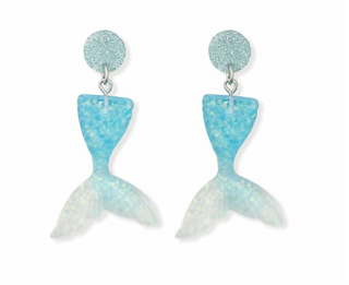 Earrings-Mermaid Tail Aqua Glitter