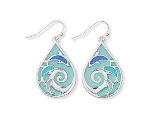 Earrings-Silver and Enamel Dolphin