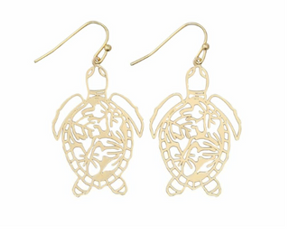 Earrings-Gold Etched Turtles
