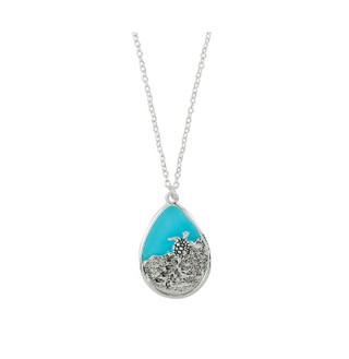Necklace-Silver Turtle Blue Resin