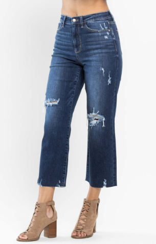 High Waist Destroyed Cropped Jeans by Judy Blue