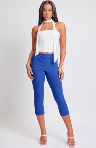 Hyperstretch Pull On Capri With Side Slit in Midnight Blue