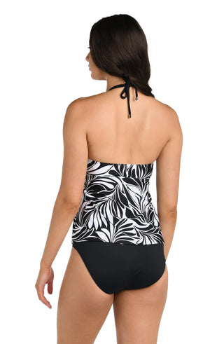 Now's The Time Santorini Block Keyhole Tankini Top in Black