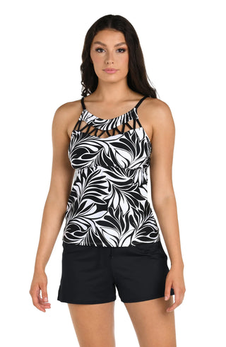 Under The Palms Tankini Top in Black