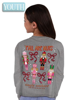 Youth Y'all Are Nuts Nutcracker Long Sleeve T-Shirt In Heather Grey