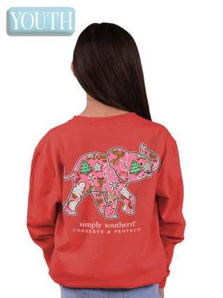 Youth Christmas Elephant Conserve & Protect Top In Red