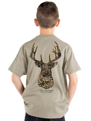 Kids Camo Deer Mineral Wash Short Sleeve T-Shirt in Birch