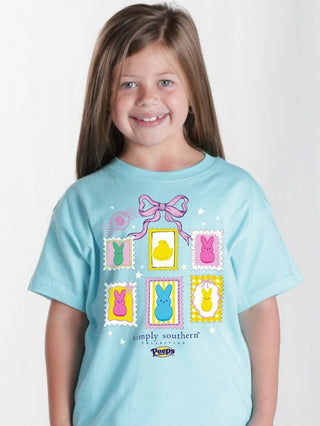 Youth Peep Stamps Short Sleeve T-Shirt in Agean