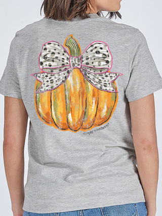 Youth Bow Pumpkin Tee In Light Heather Grey