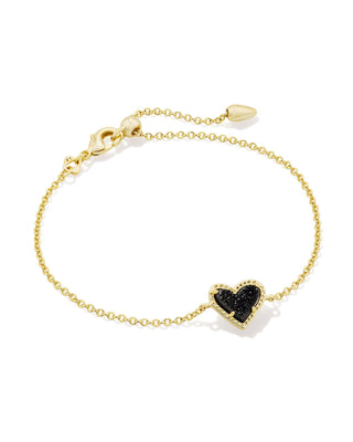 Ari Heart Delicate Chain Bracelet In Gold Black Drusy