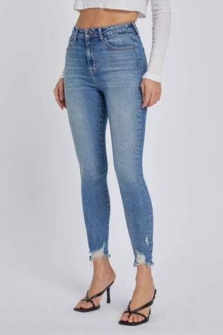 Frayed Hem High-Rise Skinny Jeans