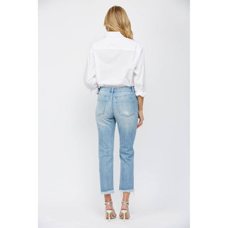 Live Simply Mid Rise Crop Jeans in Power Blue