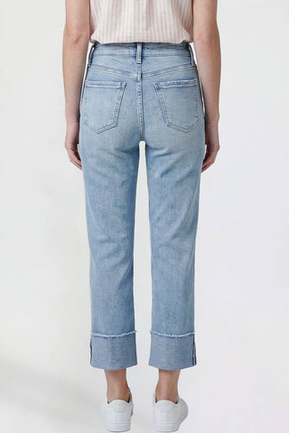 Mid Rise Premium Stretch Cuff Cropped Slim Straight Jean