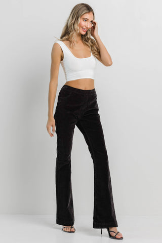 Jelly Corduroy Pull On Flare Pants In Black