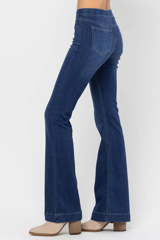 Pull On Flare Pants In Dark Denim