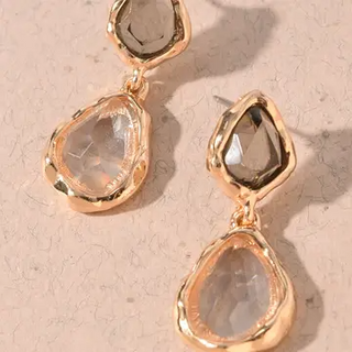 Faceted Crystal & Gold Organic Drop Earrings