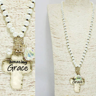 Amazing Grace Cross & Pearl Bead Necklace