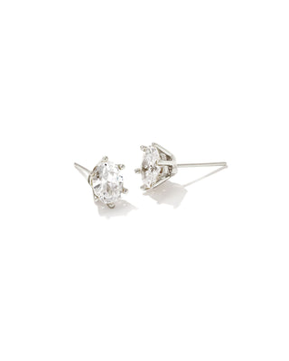 Cailin Crystal Stud Earrings In Rhodium Metal White CZ