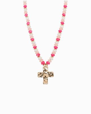Hammered Cross Beaded Necklace