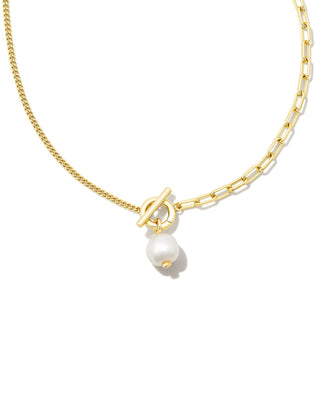 Leighton Pearl Chain Necklace In Gold White Pearl