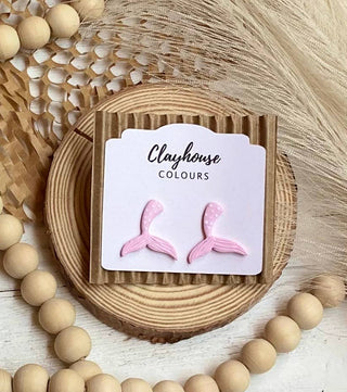 Beach Clay Earrings: Pink Pearl Shell Dangles