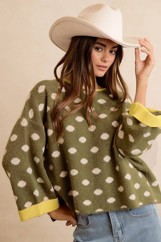 Dots Of Delight Sweater in Olive