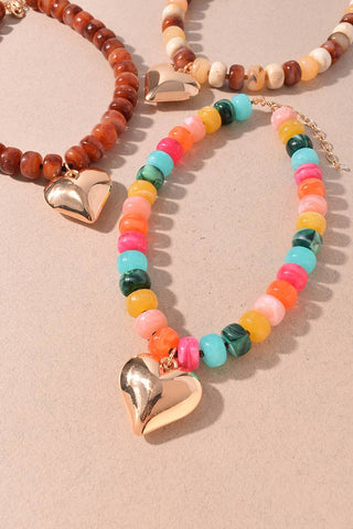 Beaded Puffy Heart Pendant Statement Necklace