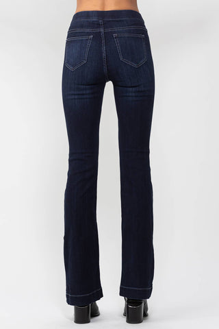 Classic Indigo Pull On Flare Jeans In Dark Denim