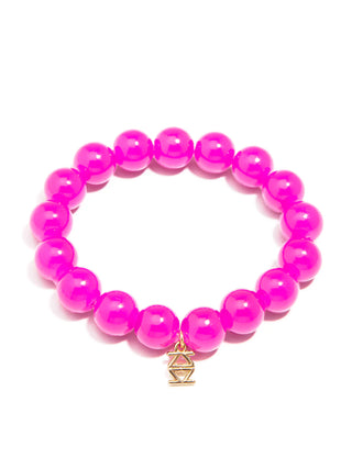 Glass Bead Stretch Bracelet in Hot Pink