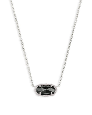 Rhodium Elisa Short Pendant Necklace in Black