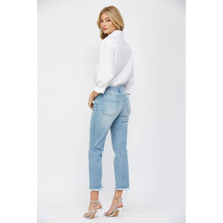 Live Simply Mid Rise Crop Jeans in Power Blue