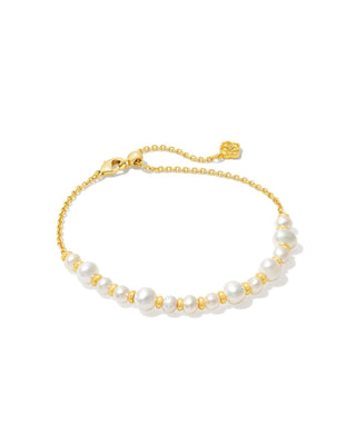 Jovie Beaded Chain Bracelet in Gold White Pearl