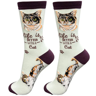 Life is Better With A Calico Cat Crew Socks