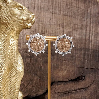 Divine Duo Two-Tone Cross Stud Earrings