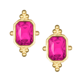 Hot Pink Crystal Rectangle Studs