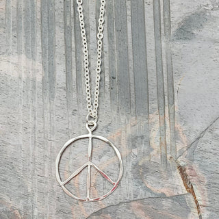 Large Silver Peace Sign Necklace