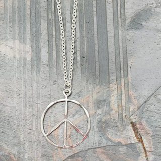 Large Silver Peace Sign Necklace