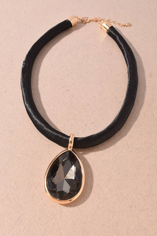 Satin Cord Teardrop Crystal Statement Necklace