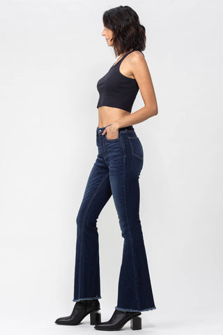 High Rise Dark Indigo Flare Jeans In Dark Denim