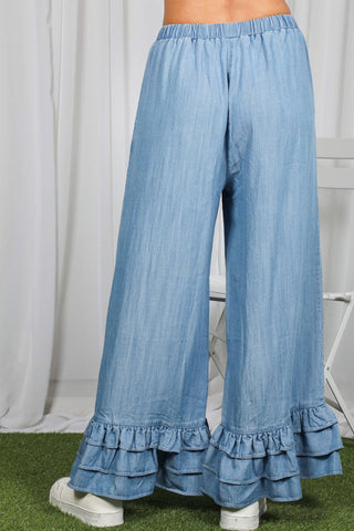 Ruffled Feathers Flare Chambray Pant