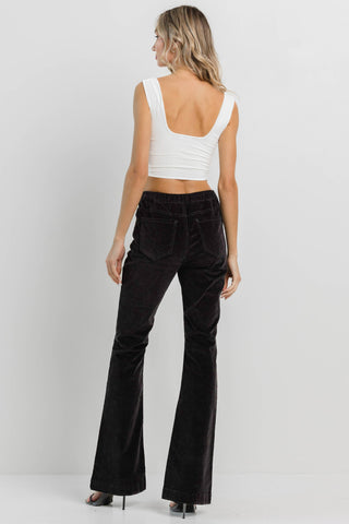 Jelly Corduroy Pull On Flare Pants In Black