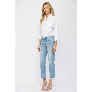 Live Simply Mid Rise Crop Jeans in Power Blue